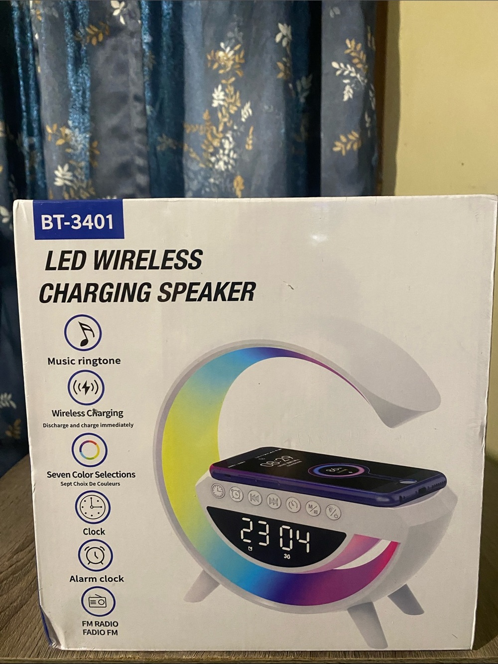 BT-3401 LED Wireless Charging Speaker - White with Rainbow Accent
